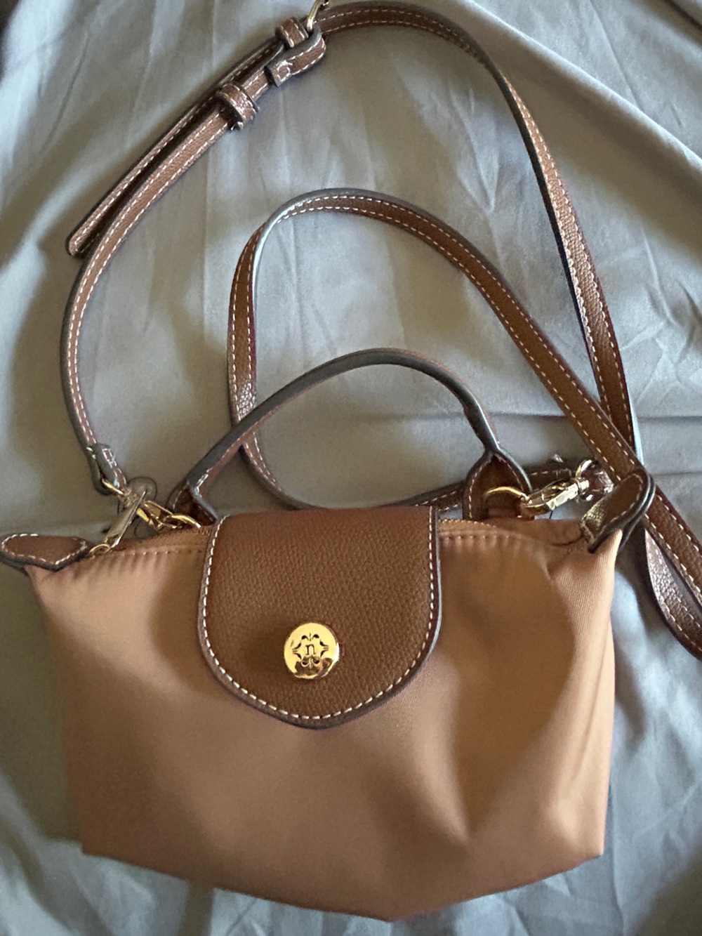 Nanette Lepore Brown Nylon and Faux Leather Mini Crossbody Top Handle Handbag